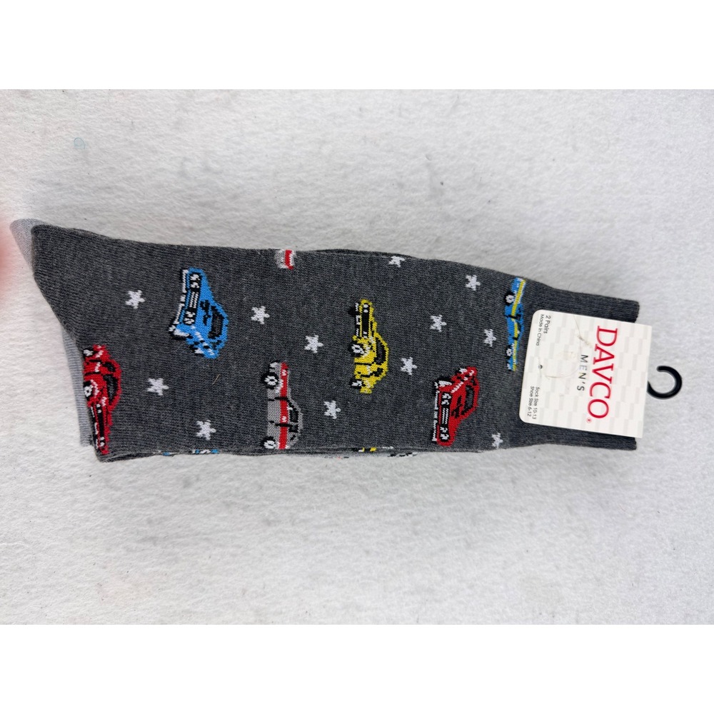 DAVCO Men's Novelty Socks Lot 2 Pairs Cars Motorcycles Size 6-12 New